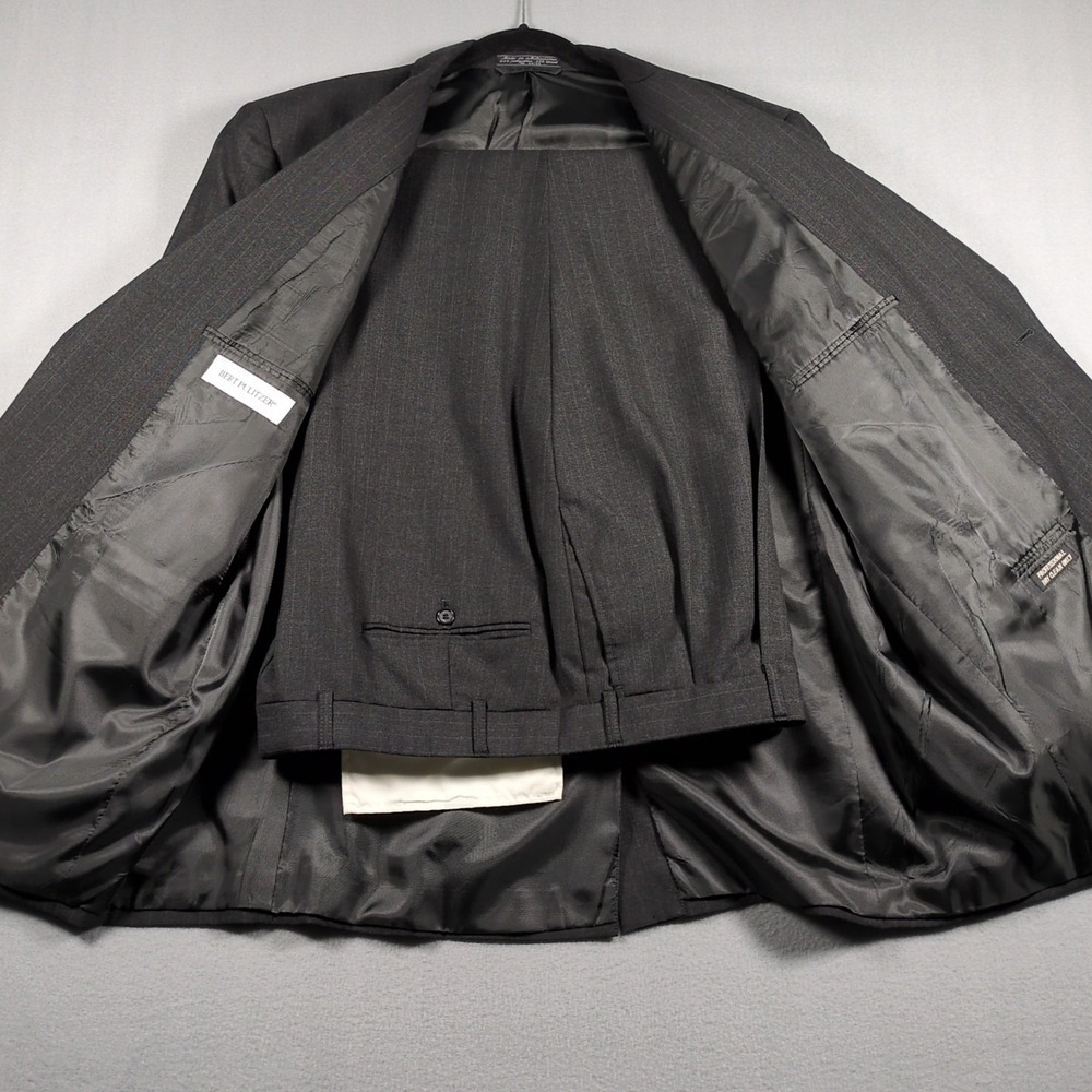 Vtg Bert Pulitzer Men's Suit 48R Pant 42x32 Wool Blend 2pc Black Stripe 2 Button - Picture 7 of 10
